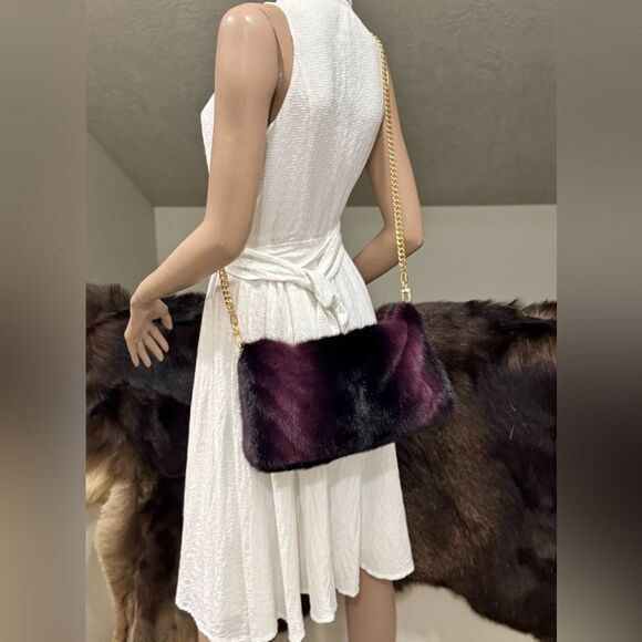 Purple Gradient Real Mink Fur Soft Slouchy Bag/Clutch/Shoulder Bag/Crossbody - Picture 8 of 16